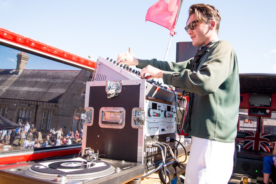 djs on routemaster bus vintage