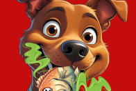 cartoon image of dog with smelly fish in its mouth