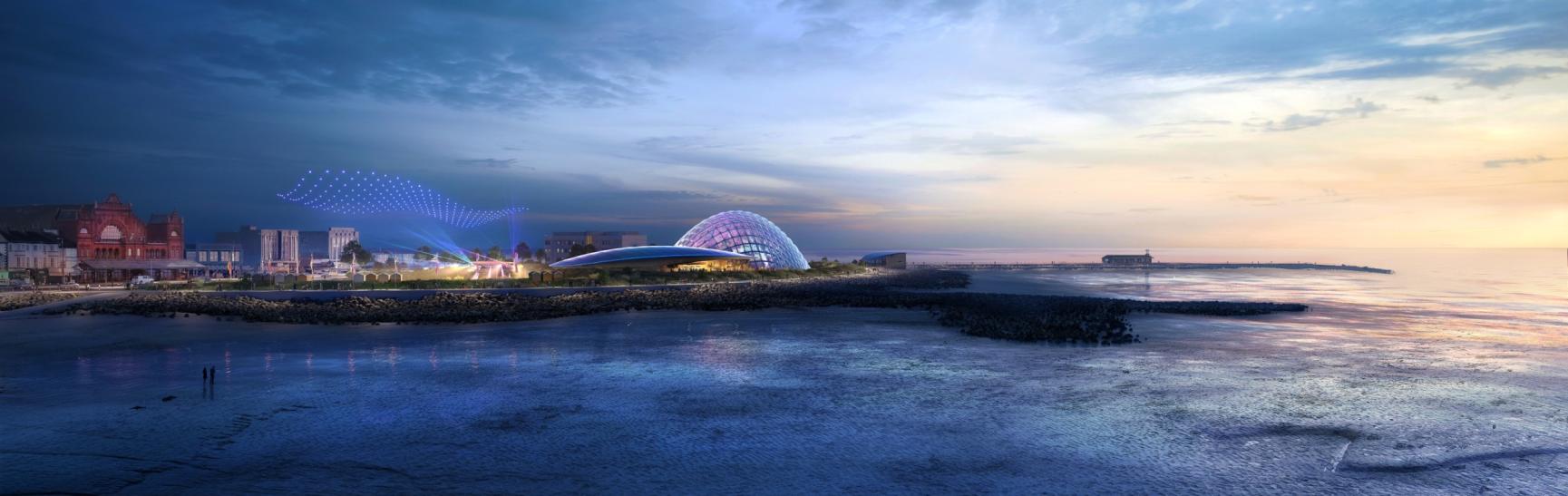 Eden Project Morecambe External Cgi Dusk Grimshaw